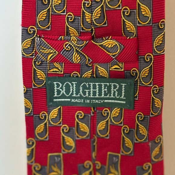 Men's Bolghari, Classic Red Patterned Tie, Made in Italy, 100% Silk - Picture 3 of 4